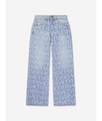 Versace Girls Logo Print Jeans in Blue Amélioration de cerveau avec