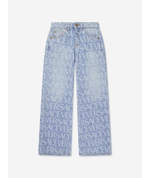 Versace Girls Logo Print Jeans in Blue Amélioration de cerveau avec