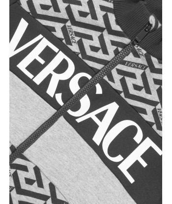 Versace Boys La Greca Logo Zip Up Top in Grey est présent 