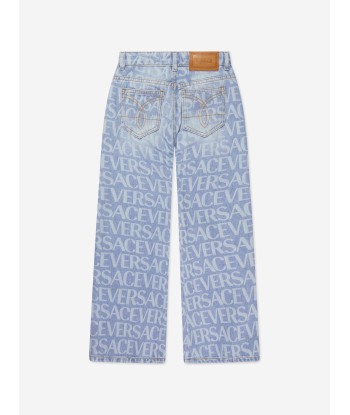 Versace Girls Logo Print Jeans in Blue Amélioration de cerveau avec