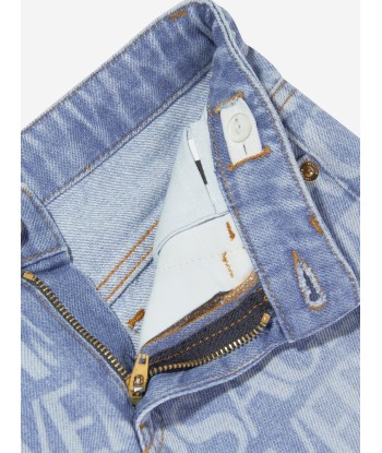 Versace Girls Logo Print Jeans in Blue Amélioration de cerveau avec