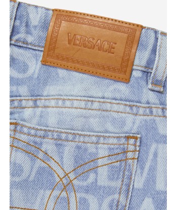 Versace Girls Logo Print Jeans in Blue Amélioration de cerveau avec