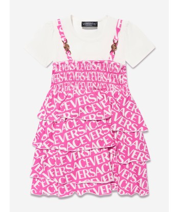 Versace Girls Layered Logo Dress in Pink 2023