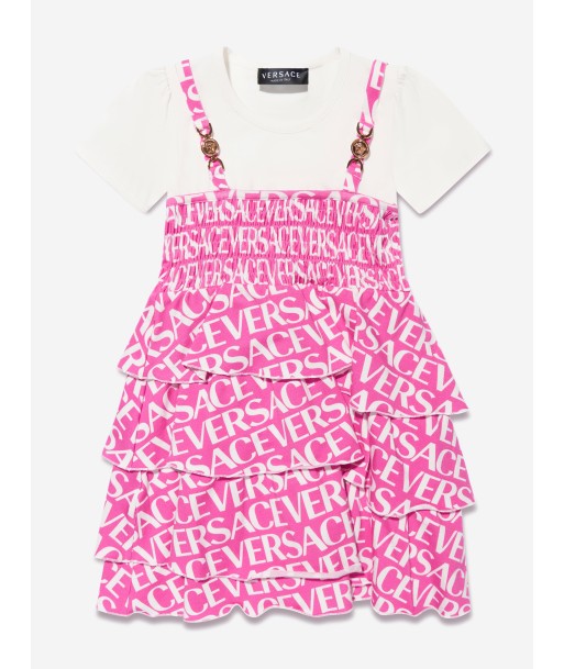 Versace Girls Layered Logo Dress in Pink 2023