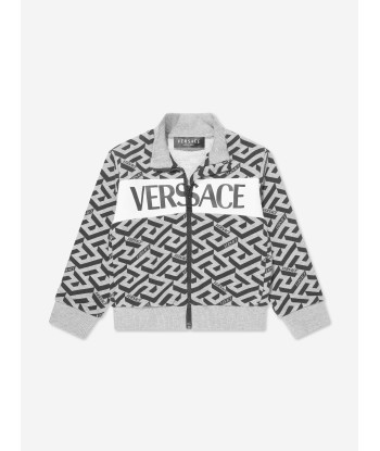 Versace Baby Boys La Greca Logo Zip Up Top in Grey en ligne des produits 