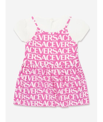 Versace Baby Girls Layered Logo Dress in Pink les ctes