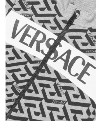 Versace Baby Boys La Greca Logo Zip Up Top in Grey en ligne des produits 