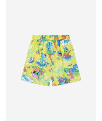 Versace Boys Silk Bermuda Shorts in Yellow de pas cher