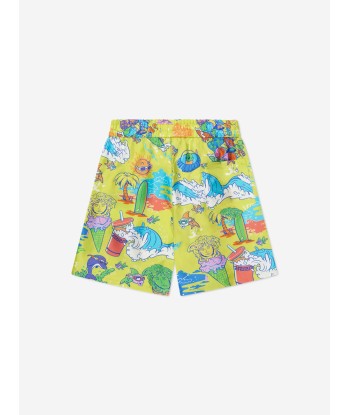 Versace Boys Silk Bermuda Shorts in Yellow de pas cher