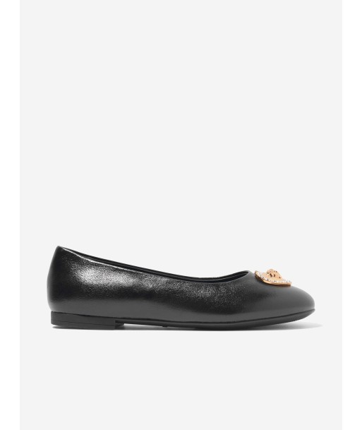 Versace Girls Leather Ballerina Pumps in Black pas cher 