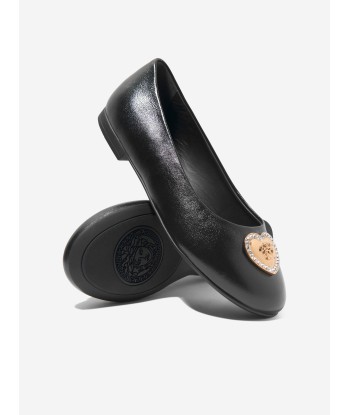 Versace Girls Leather Ballerina Pumps in Black pas cher 