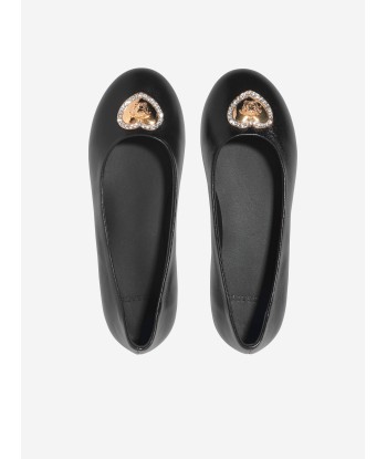 Versace Girls Leather Ballerina Pumps in Black pas cher 