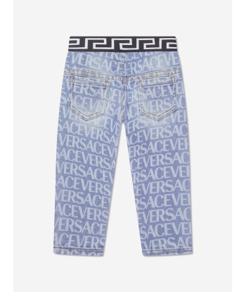 Versace Baby Logo Print Pull On Jeans in Blue en ligne