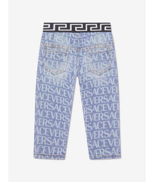 Versace Baby Logo Print Pull On Jeans in Blue en ligne