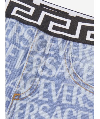 Versace Baby Logo Print Pull On Jeans in Blue en ligne