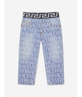 Versace Baby Logo Print Pull On Jeans in Blue en ligne