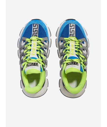 Versace Boys Lace Up Greca Trainers in Blue les ligaments