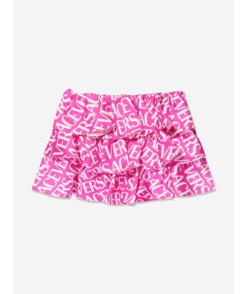 Versace Girls Logo Print Ruffle Skirt in Pink solde