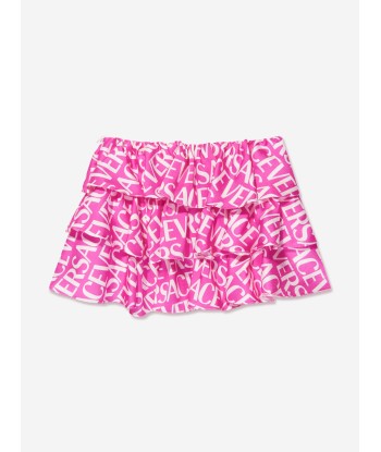 Versace Girls Logo Print Ruffle Skirt in Pink solde