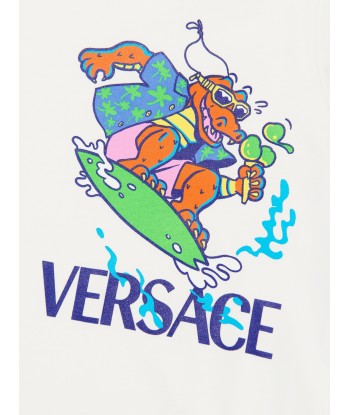 Versace Boys Crocodile Pocket Sleeve T-Shirt in White les ligaments