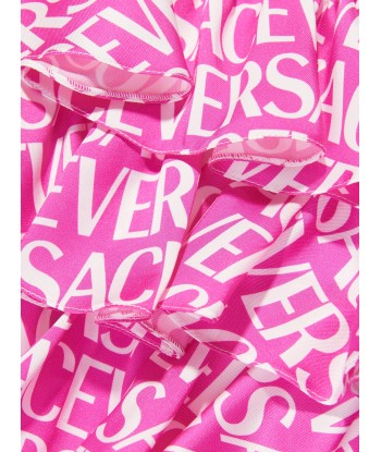 Versace Girls Logo Print Ruffle Skirt in Pink solde