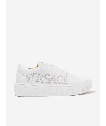 Versace Kids Leather Logo Trainers in White pas cher chine