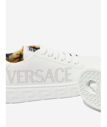 Versace Kids Leather Logo Trainers in White pas cher chine