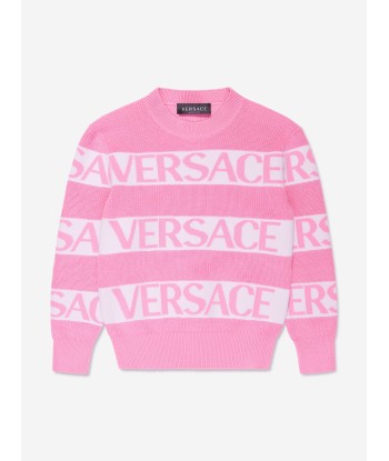 Versace Girls Striped Logo Jumper in Pink de France