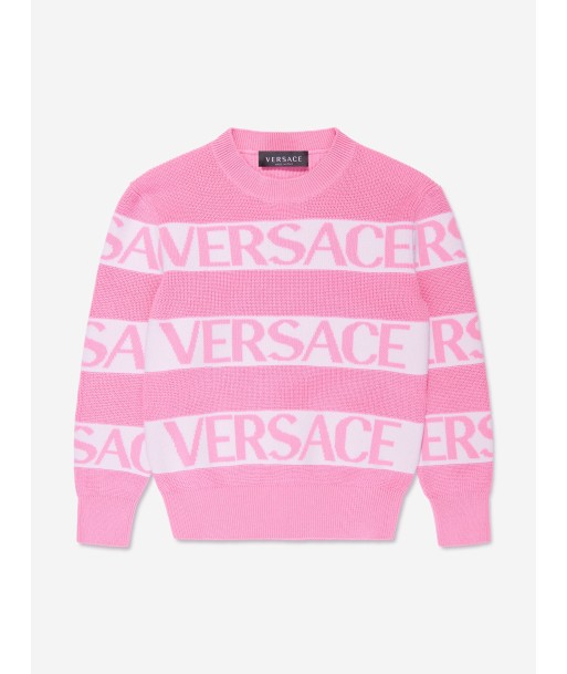 Versace Girls Striped Logo Jumper in Pink de France