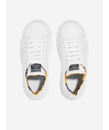 Versace Kids Leather Logo Trainers in White pas cher chine