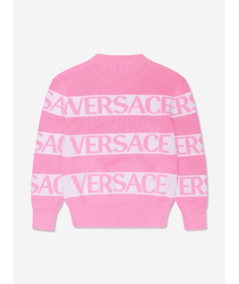 Versace Girls Striped Logo Jumper in Pink de France