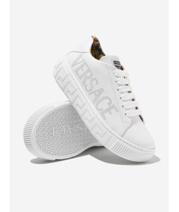 Versace Kids Leather Logo Trainers in White pas cher chine