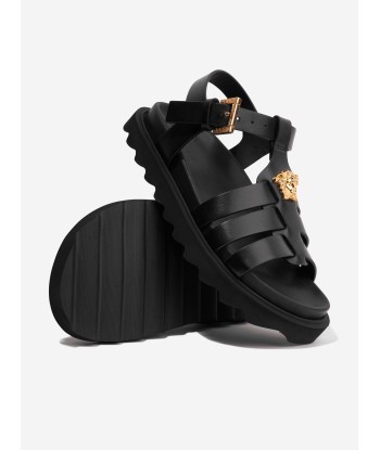 Versace Girls Leather Medusa Sandals in Black paiement sécurisé