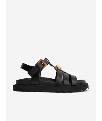 Versace Girls Leather Medusa Sandals in Black paiement sécurisé