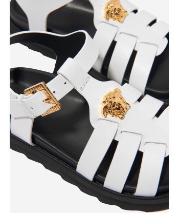 Versace Girls Leather Medusa Sandals in White 2024