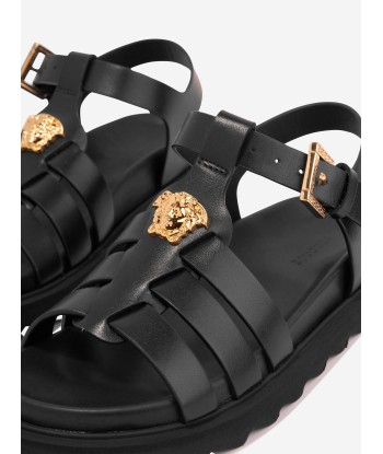 Versace Girls Leather Medusa Sandals in Black paiement sécurisé