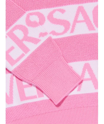 Versace Girls Striped Logo Jumper in Pink de France