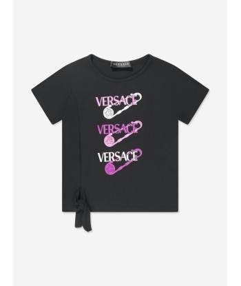 Versace Girls Safety Pin Logo T-Shirt in Black Le MVP de beaucoup