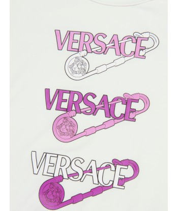 Versace Girls Safety Pin Logo T-Shirt in White paiement sécurisé