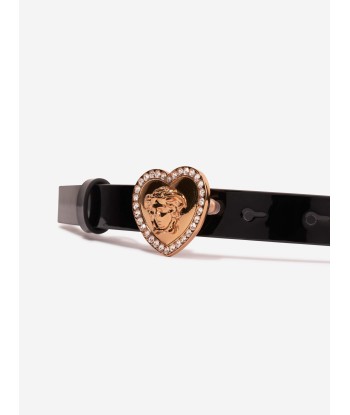 Versace Girls Leather Heart Logo Belt in Black Découvrez la collection