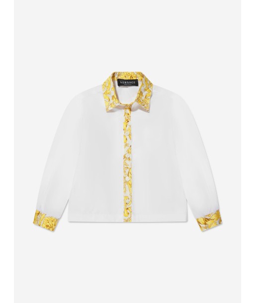 Versace Boys Barocco Trim Shirt in White chez Cornerstreet bien 