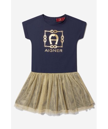 Aigner Girls Cotton And Tulle Logo Dress Venez acheter