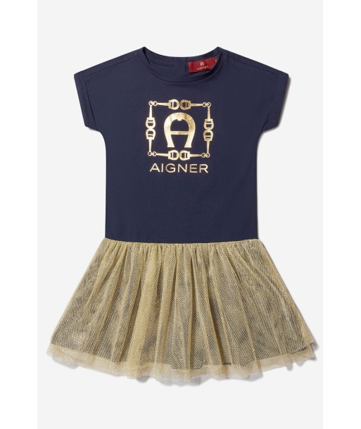 Aigner Girls Cotton And Tulle Logo Dress Venez acheter