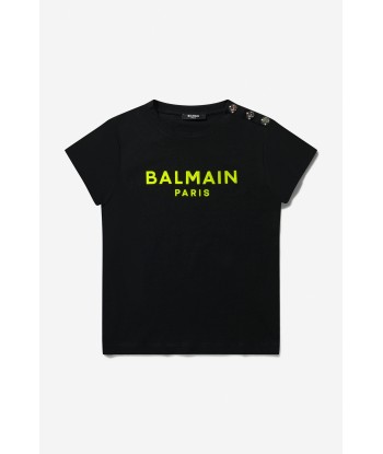 Balmain Girls Cotton Logo T-Shirt Pour