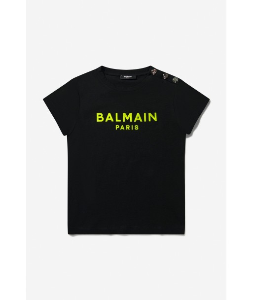 Balmain Girls Cotton Logo T-Shirt Pour