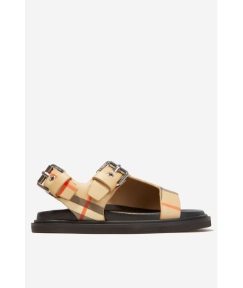 Burberry Unisex Leather Check Buckled Sandals Véritable concentré