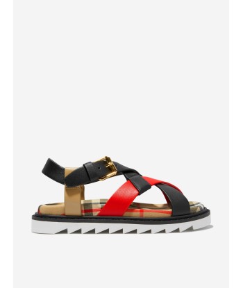 Burberry Unisex Leather Check Sandals acheter en ligne