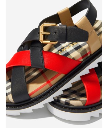 Burberry Unisex Leather Check Sandals acheter en ligne