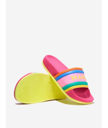 MARC JACOBS Girls Striped Logo Sliders in Multicolour livraison gratuite