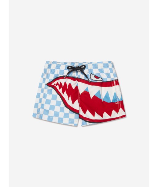 MC2 Saint Barth Boys Check Shark Attack Swim Shorts in Blue le concept de la Pate a emporter 